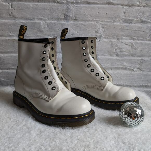 Dr Martens Docs White High Top Leather Combat Boots Kawaii Grunge Biker Shoes - Picture 8 of 9